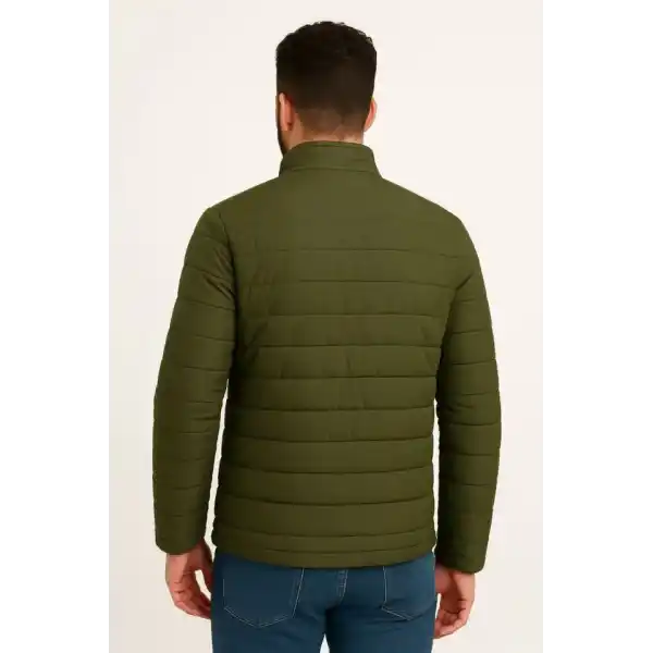 Erkek Mikro Su İtici Kapitone Baskılı Astarlı Fermuarlı Bomber Mont - Haki