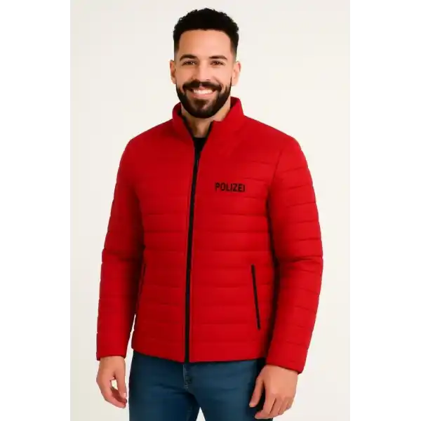 Erkek Mikro Su İtici Kapitone Baskılı Astarlı Fermuarlı Bomber Mont - Kırmızı