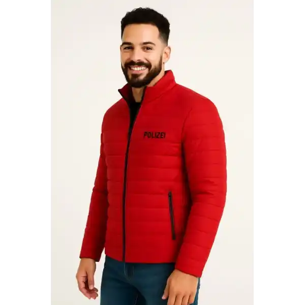 Erkek Mikro Su İtici Kapitone Baskılı Astarlı Fermuarlı Bomber Mont - Kırmızı