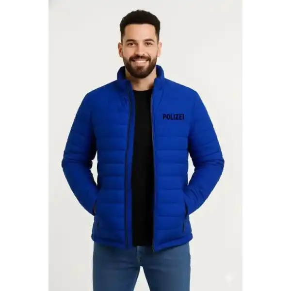 Erkek Mikro Su İtici Kapitone Baskılı Astarlı Fermuarlı Bomber Mont - Saks Mavisi