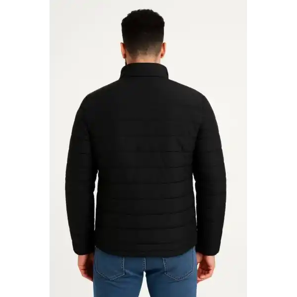 Erkek Mikro Su İtici Kapitone Baskılı Astarlı Fermuarlı Bomber Mont - Siyah