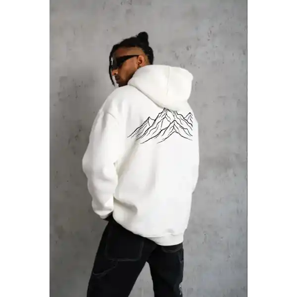 Erkek Nihilist Penguen Özel Tasarım Oversize Kapüşonlu Sweatshirt - Beyaz