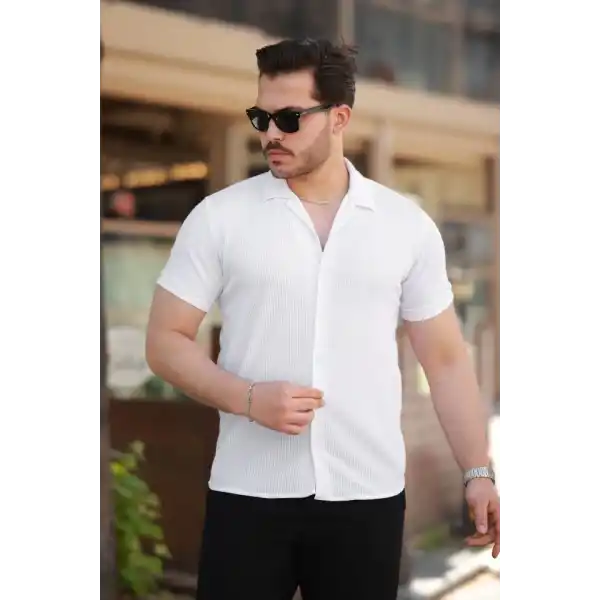 Erkek Ottoman Kumaş Apaj Yaka Kısa Kollu Gömlek