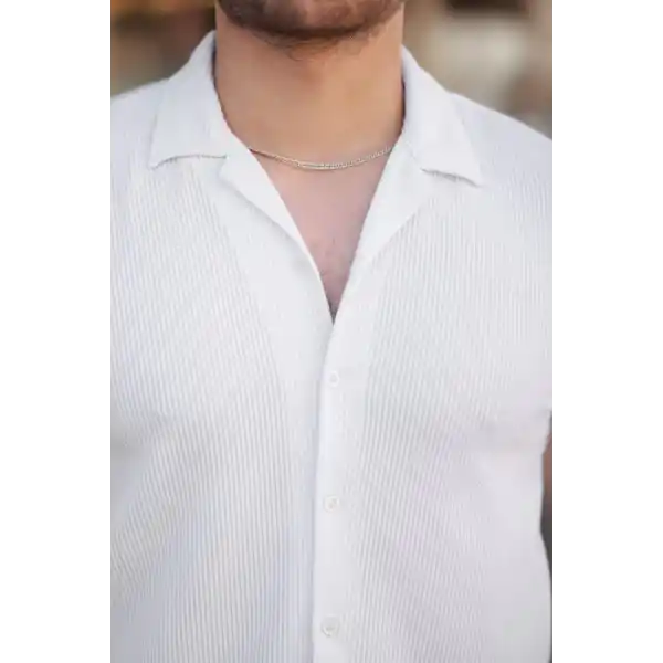 Erkek Ottoman Kumaş Apaj Yaka Kısa Kollu Gömlek