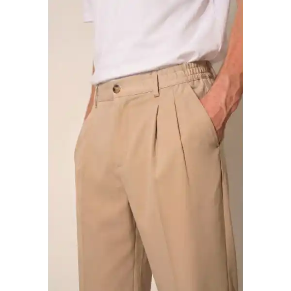Erkek Rahat Kesim Çift Pileli Beli Lastikli Pantolon