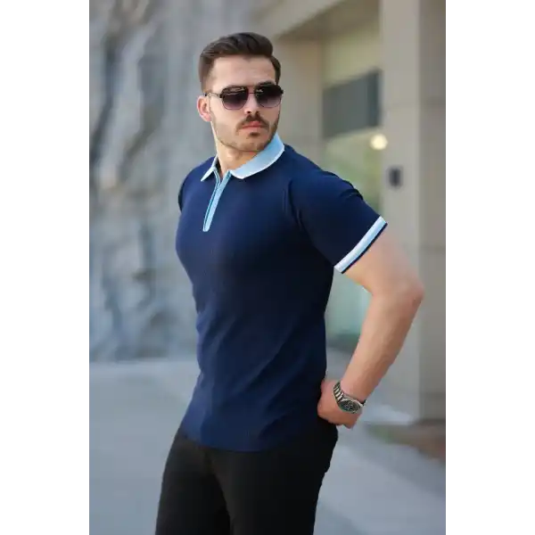 Erkek Renkli Yaka Kısa Kollu Tişört