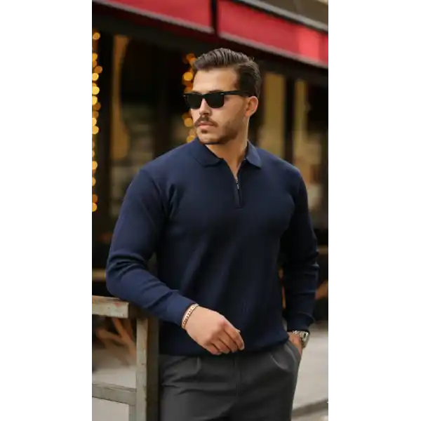 Erkek Selanik örme Yakalı Uzun Kollu Triko