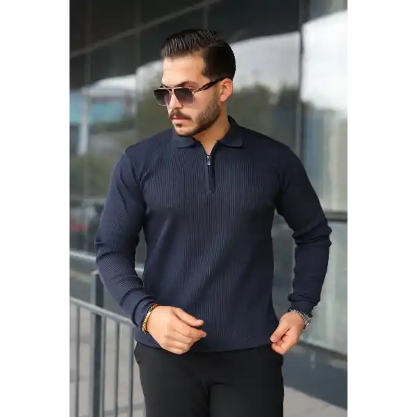 Erkek Selanik örme Yakalı Uzun Kollu Triko