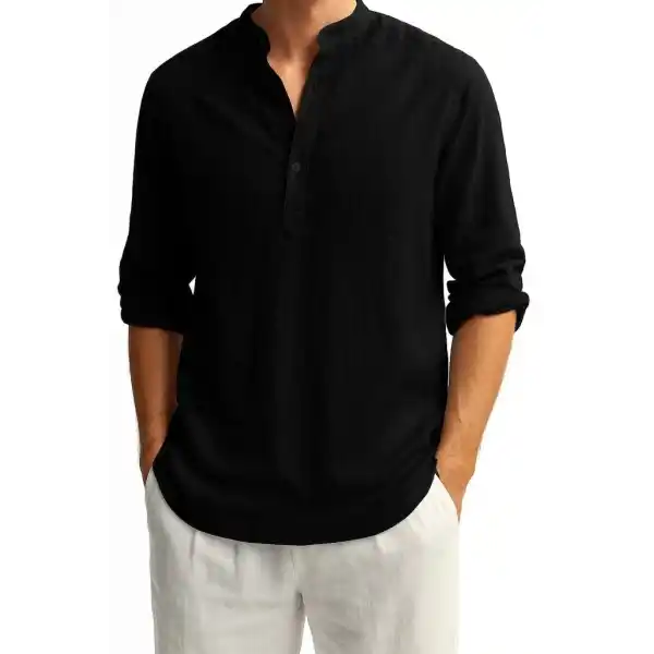 Erkek Uzun Kollu Hakim Yaka Düğmeli Erkek Müslim Gömlek