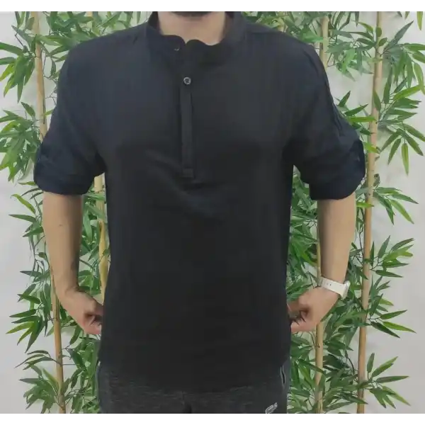 Erkek Uzun Kollu Hakim Yaka Düğmeli Erkek Müslim Gömlek