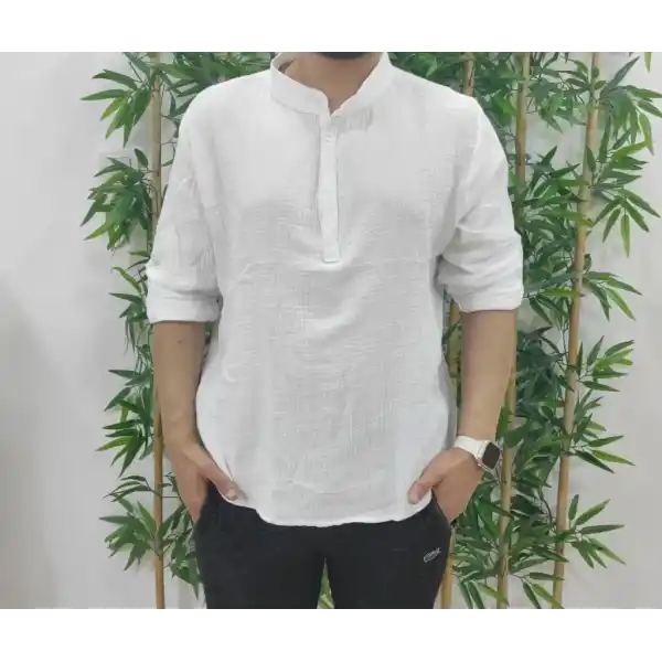 Erkek Uzun Kollu Hakim Yaka Düğmeli Erkek Müslim Gömlek