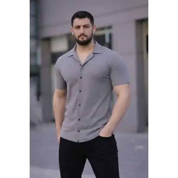 Erkek Waffle Dokuma Açık Yakalı Düğmeli Regular Kalıp 3’lü Gömlek Seti - Gri, Saks Mavisi, Beyaz