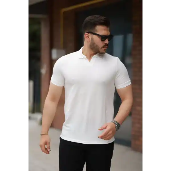 Erkek Yakalı Waffle Dokulu Kısa Kollu Tişört