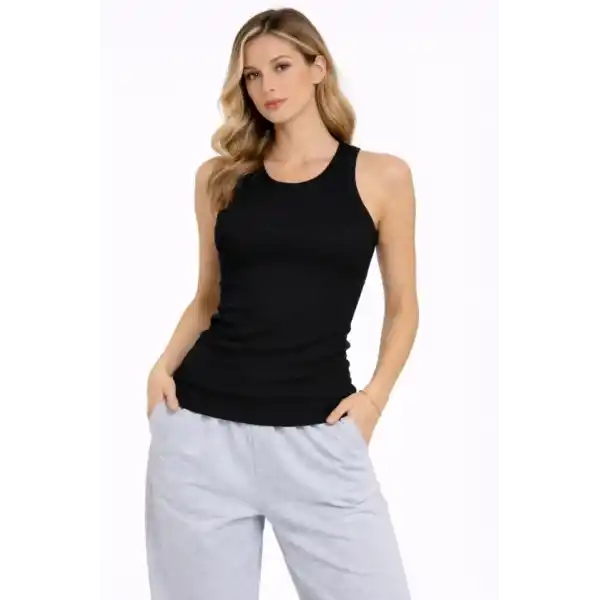 Fitilli Atlet Sıfır Yaka Slim Fit Arka Baskılı Spor Atlet - Siyah