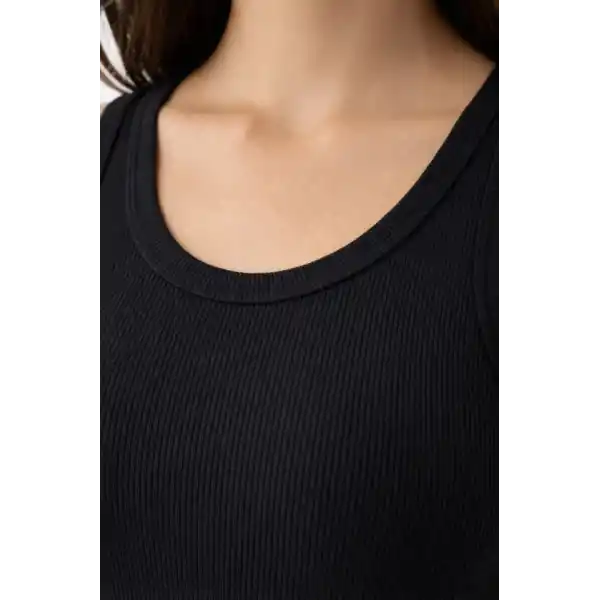 Fitilli Likralı Kaşkorse Atlet Vücuda Oturan Basic Şıklık - Siyah