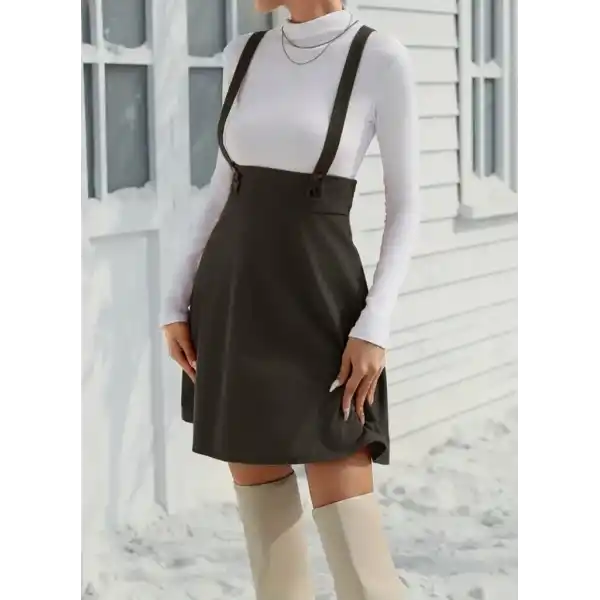 Kadın Askılı Düğmeli Mini Süet Elbise