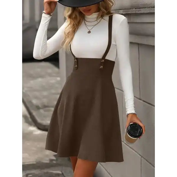 Kadın Askılı Düğmeli Mini Süet Elbise