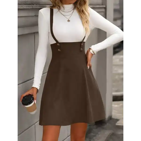 Kadın Askılı Düğmeli Mini Süet Elbise