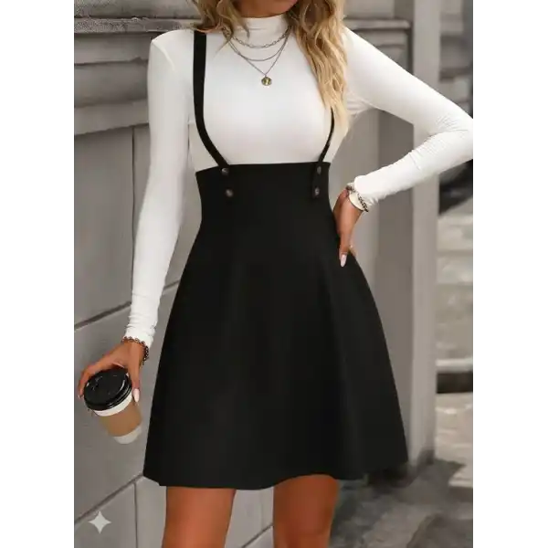 Kadın Askılı Düğmeli Mini Süet Elbise