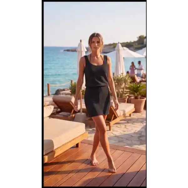 Kadın Askılı Kare Yakalı Belden Bağcıklı Triko Pareo