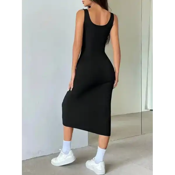 Kadın Askılı Kare Yakalı önden Düğmeli Midi Kaşkorse Elbise