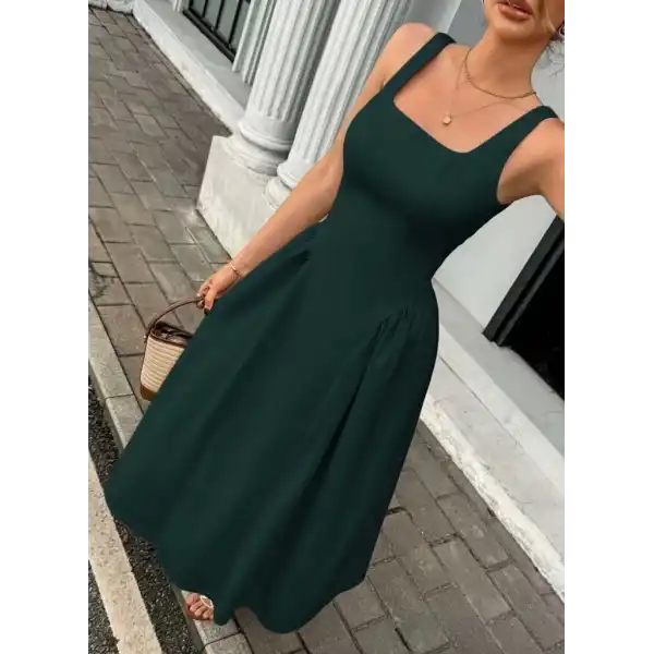 Kadın Askılı Kare Yakalı Uzun Ithal Krep Elbise