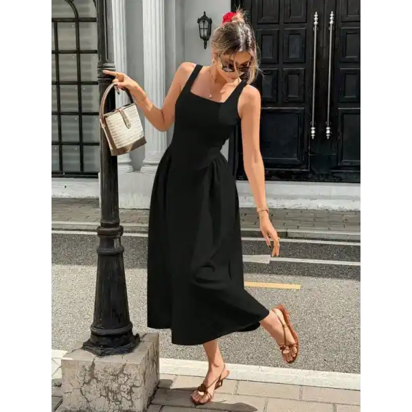 Kadın Askılı Kare Yakalı Uzun Ithal Krep Elbise