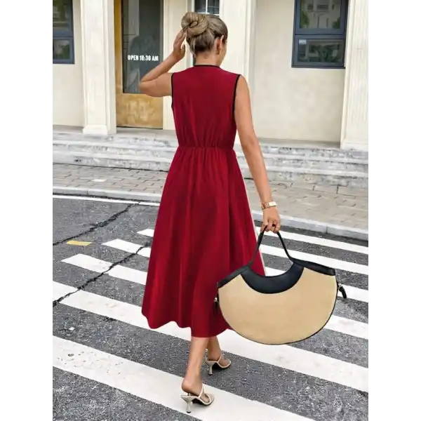 Kadın Askılı Kruvaze Yakalı Yandan Düğmeli Midi Elbise