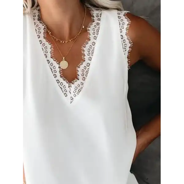 Kadın Askılı V Yakalı Dantelli Sandy Bluz