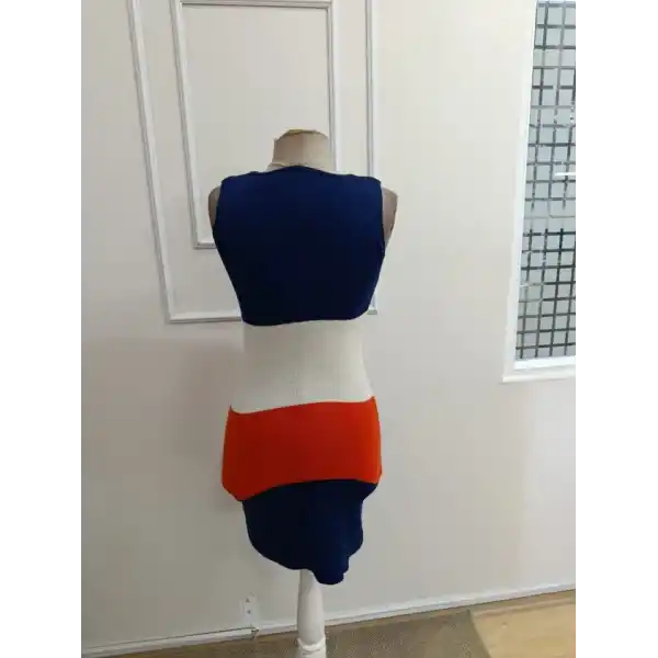Kadın Askılı V Yakalı Düğmeli çok Renkli Triko Elbise