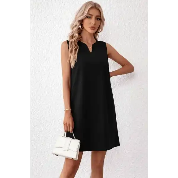 Kadın Askılı V Yakalı Mini Ithal Krep Elbise