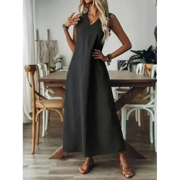 Kadın Askılı V Yakalı Uzun Elbise