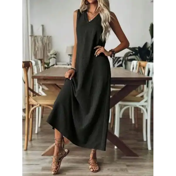 Kadın Askılı V Yakalı Uzun Elbise