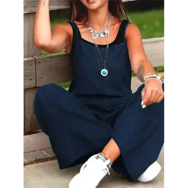 Kadın Askılı Yandan Fermuarlı Geniş Paçalı Valencia Tulum