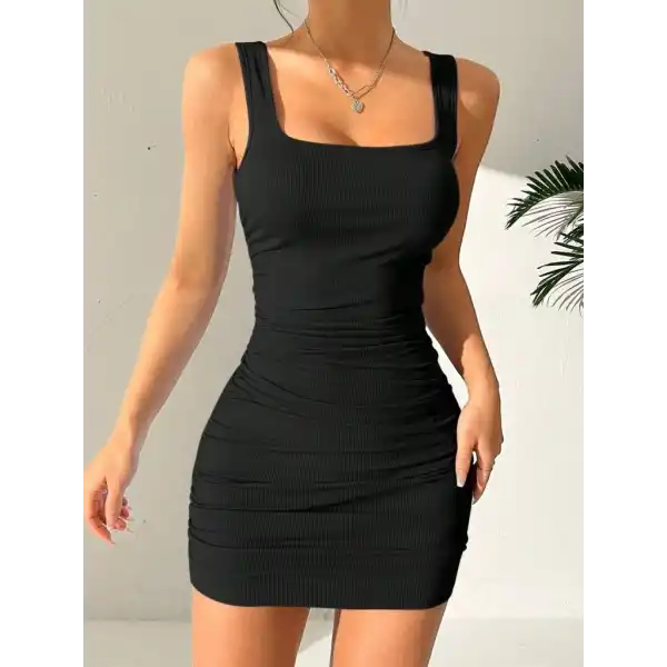 Kadın Askılı Yuvarlak Yaka Mini Kaşkorse Elbise