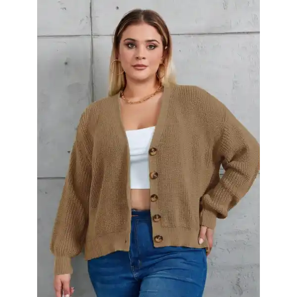 Kadın Beş Düğme Büyük Beden Triko Hırka