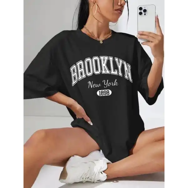 Kadın Brooklyn New York Baskılı Oversize Tshirt