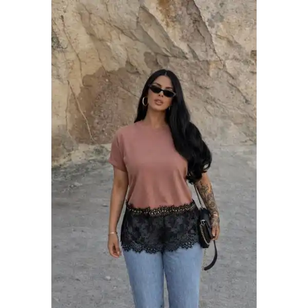 Kadın Dantelli Modal Kumaş Bluz