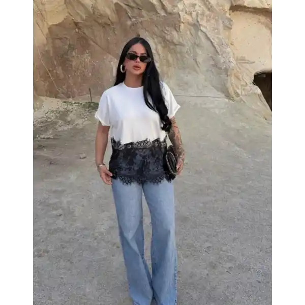 Kadın Dantelli Modal Kumaş Bluz