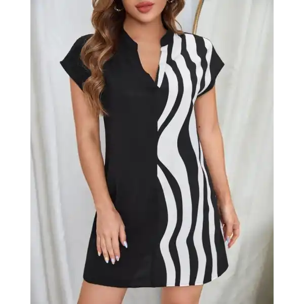 Kadın Dokuma Viskon Kumaş V Yaka Zebra Desenli Elbise