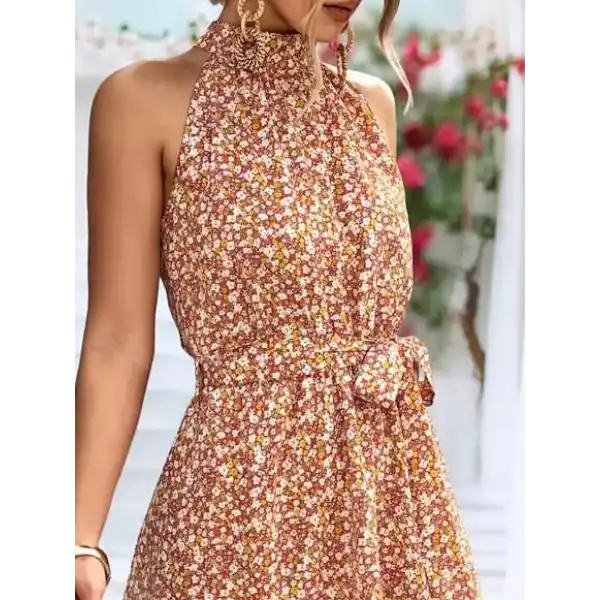 Kadın Eteği Volanlı Halter Yaka Süprem Elbise