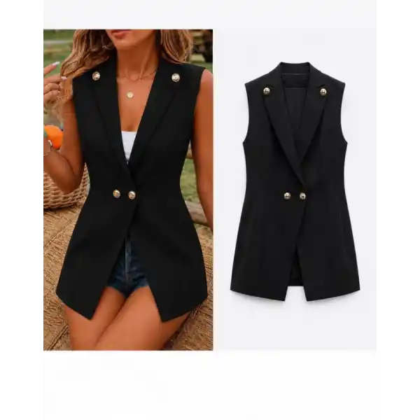 Kadın Gold Düğmeli Blazer Yaka Ceket