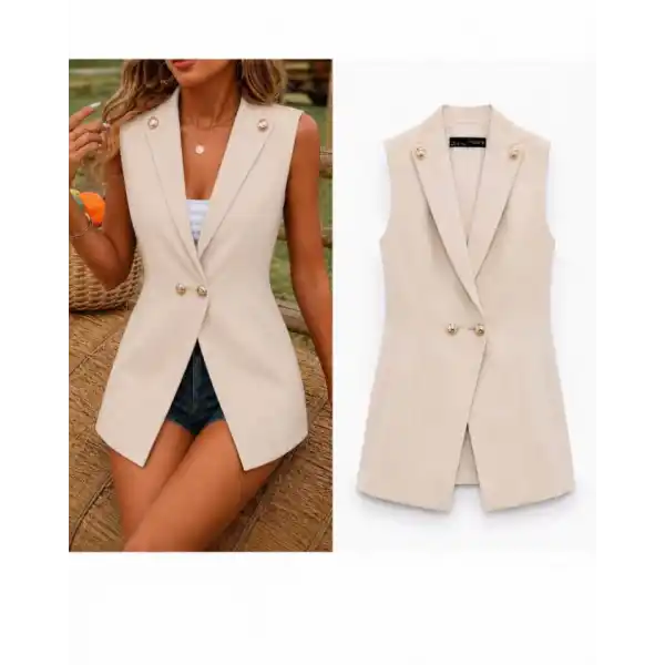 Kadın Gold Düğmeli Blazer Yaka Ceket