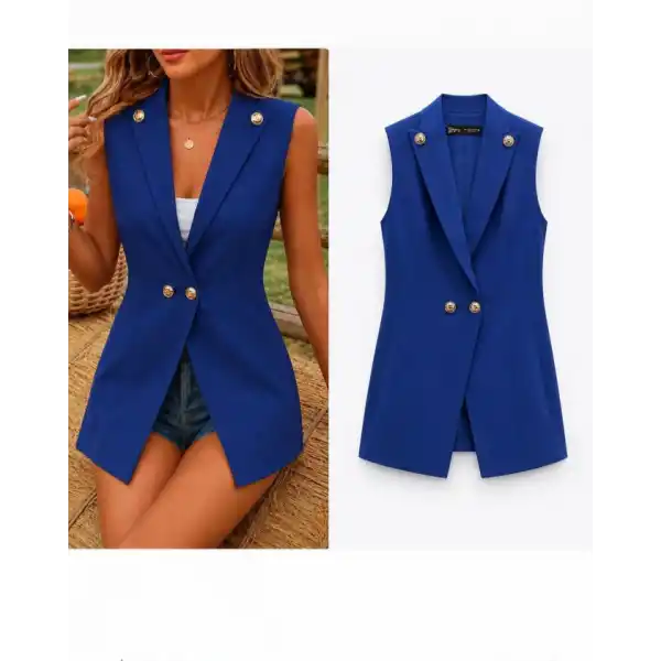 Kadın Gold Düğmeli Blazer Yaka Ceket