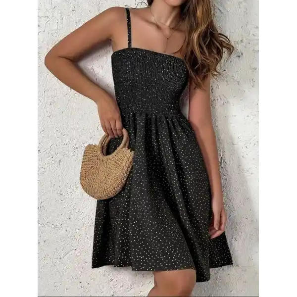 Kadın Ip Askılı Gipeli Desenli Kısa Süprem Elbise