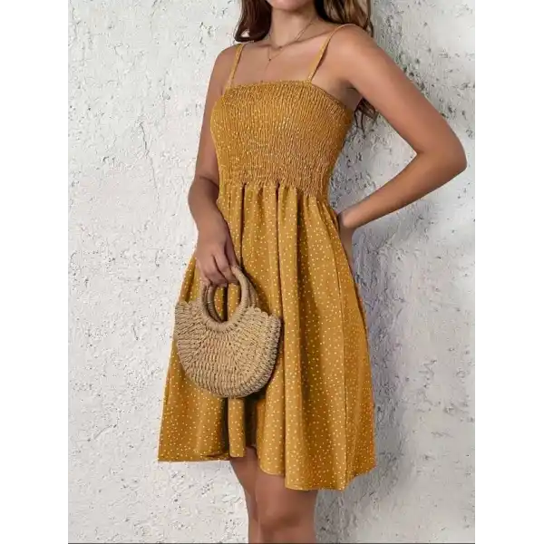 Kadın Ip Askılı Gipeli Desenli Kısa Süprem Elbise