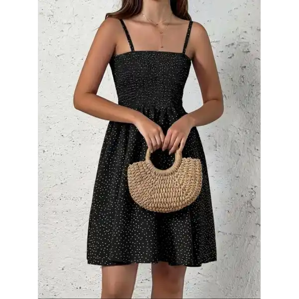 Kadın Ip Askılı Gipeli Desenli Kısa Süprem Elbise