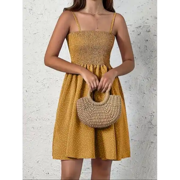 Kadın Ip Askılı Gipeli Desenli Kısa Süprem Elbise