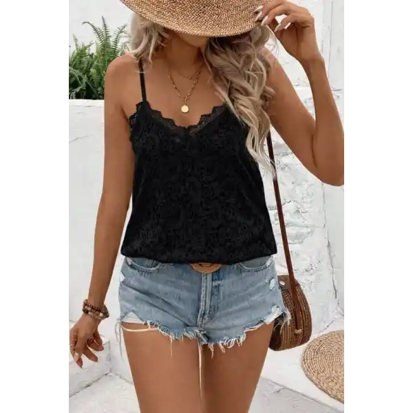 Kadın Ip Askılı V Dantel Yakalı Dantel Bluz