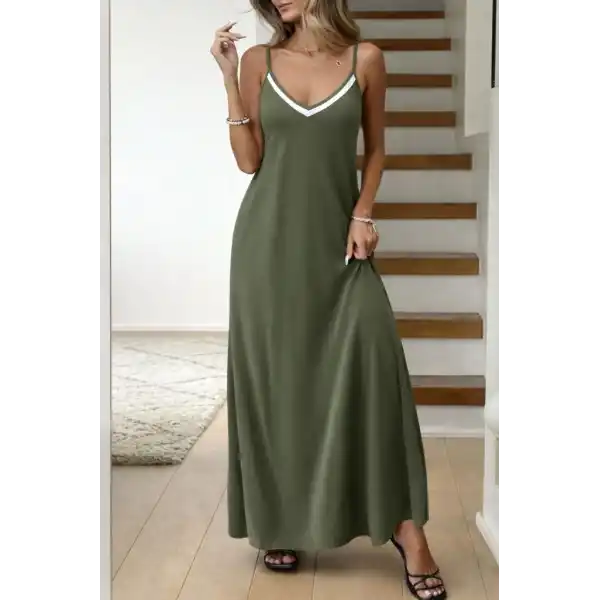 Kadın Ip Askılı V şerit Yakalı Uzun Viskon Elbise
